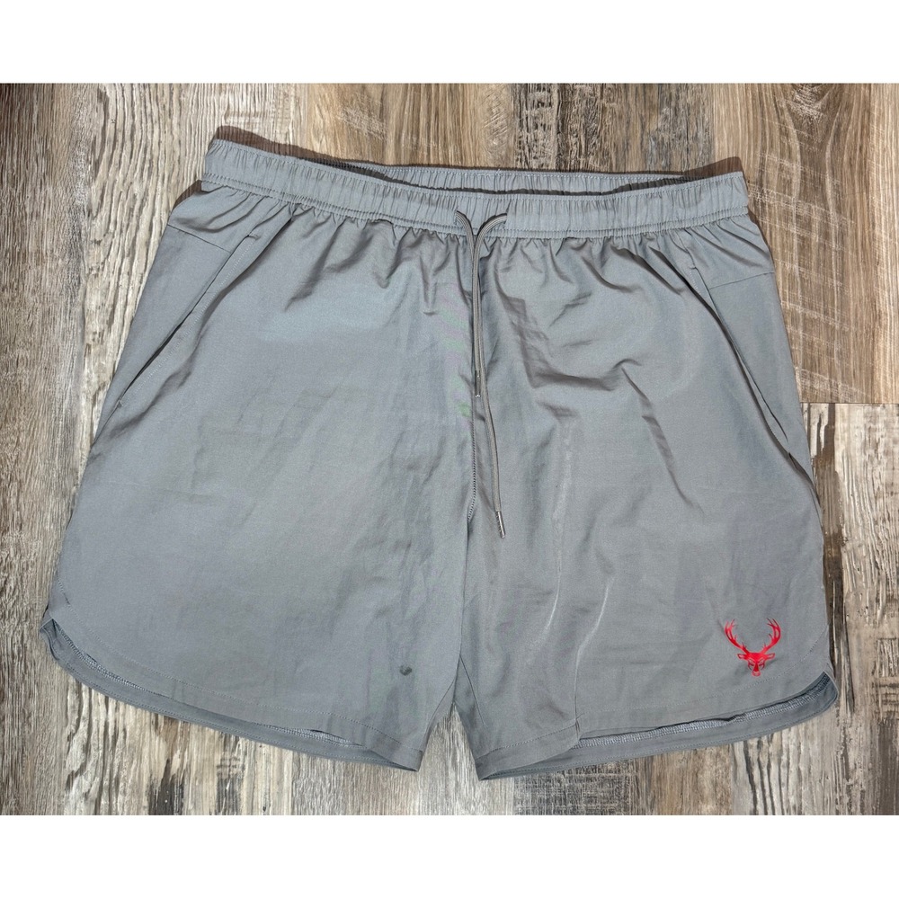 Bucked Up Mens Athletic Gym Shorts Gray Red Logo Size XXL XXL Drawstring Pocket